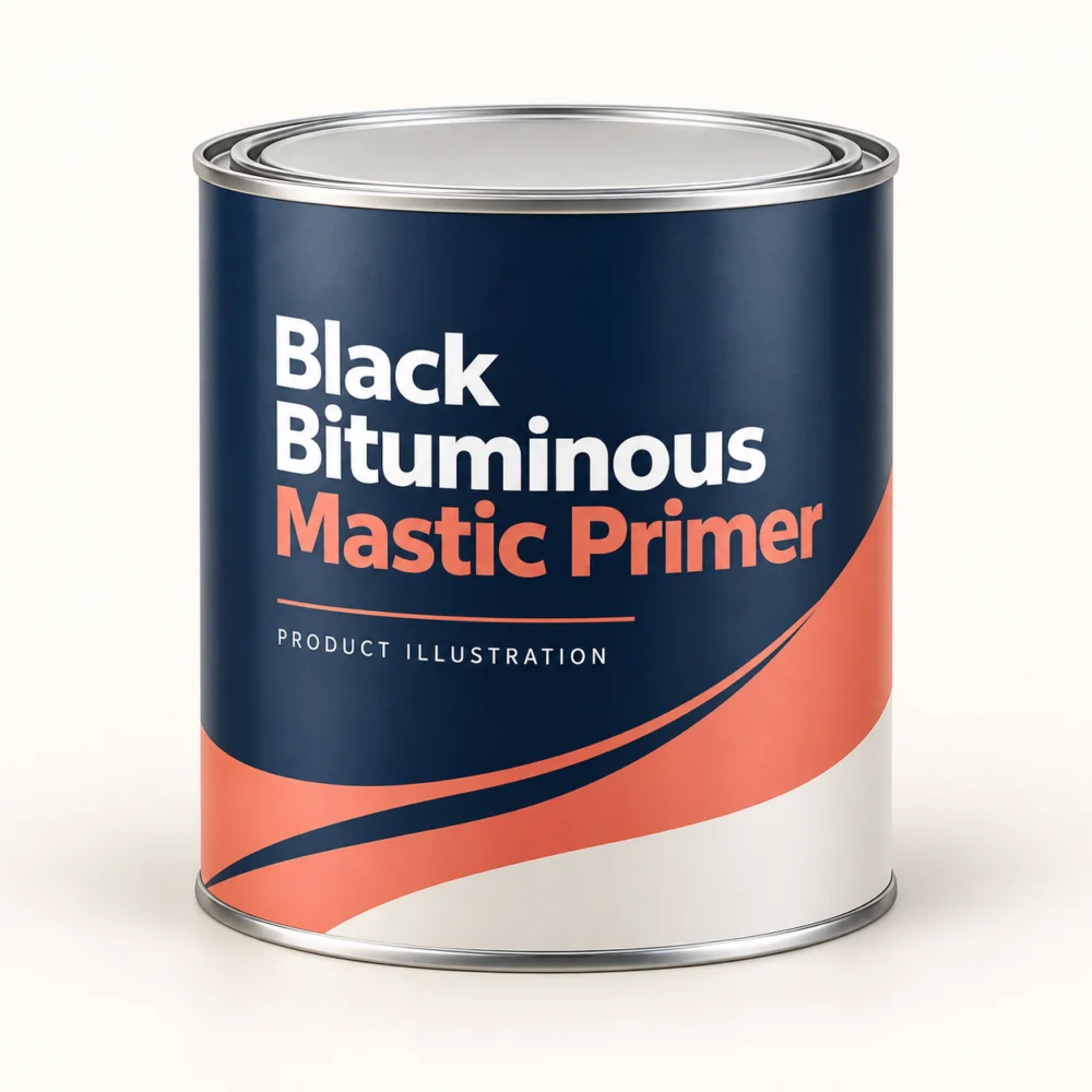AI product illustration of Black Bituminous Mastic Primer; actual packaging may differ